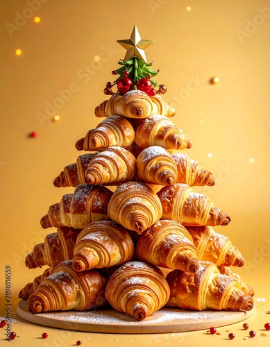 A croissant Christmas tree with star on top