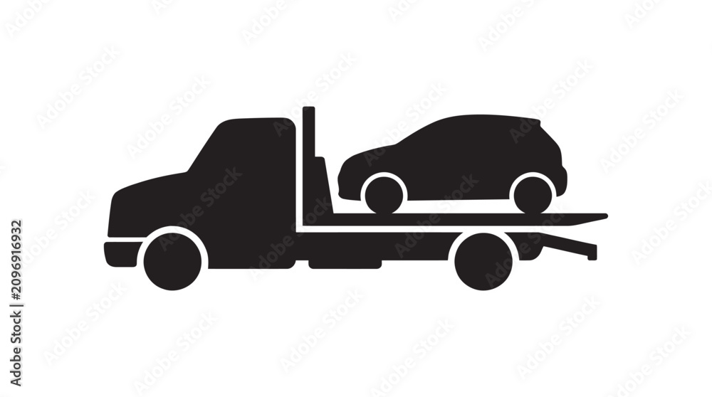 Obraz premium Car carrier truck with vehicle black silhouette