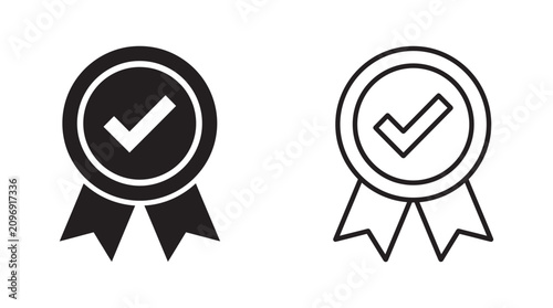 Bild auf Leinwand Award Ribbon With Check Mark Black And White Silhouette