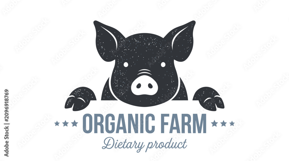 Fototapeta premium Minimalist black silhouette of a cute pig head logo design for an organic food brand