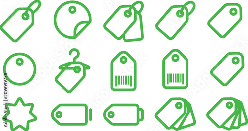 Green price tags and retail shopping label icon set