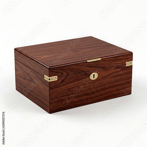 Luxury Wooden Cigar Humidor Box Mockup on White Background