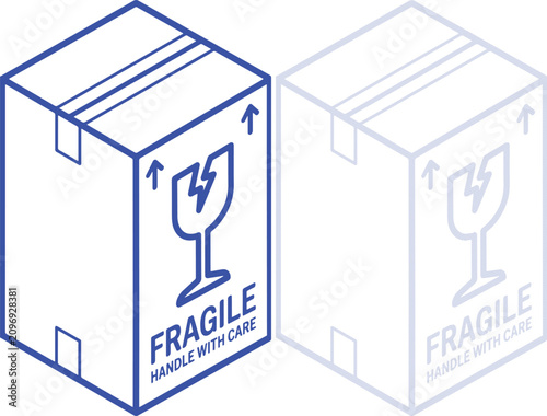 Tableau sur toile Tall cardboard box with fragile glass symbol careful shipping outline vector ill