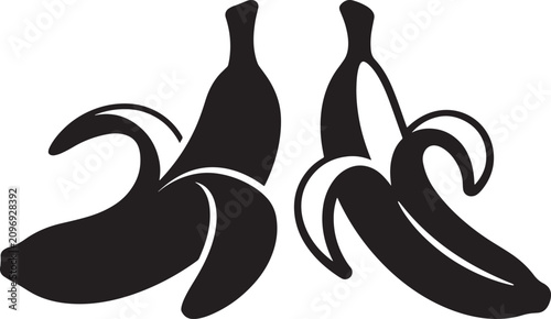 Pair of bananas silhouette cartoon icon design with tropical silhouette background illustration isolated freshness nutrition