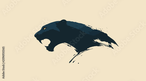 Roaring black panther silhouette on vintage background