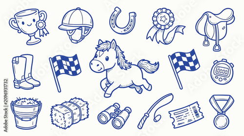 Quadro su tela Cute Horse Riding and Equestrian Sports Icons Set.