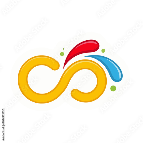 Yellow infinity symbol with colorful splashes