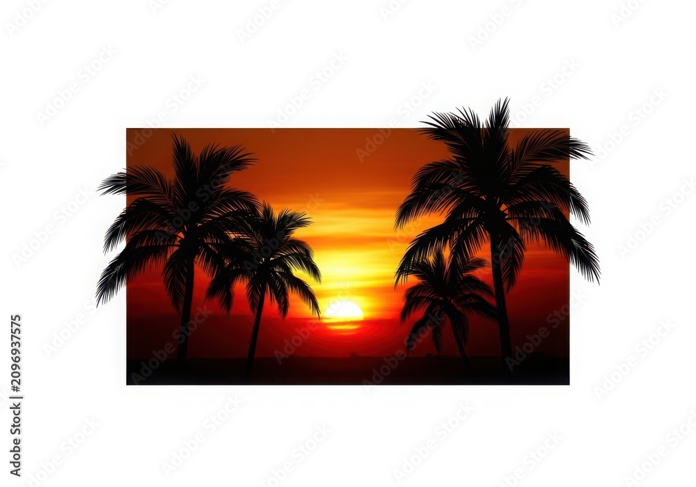 Fototapeta premium Silhouette palm trees at sunset by the beach