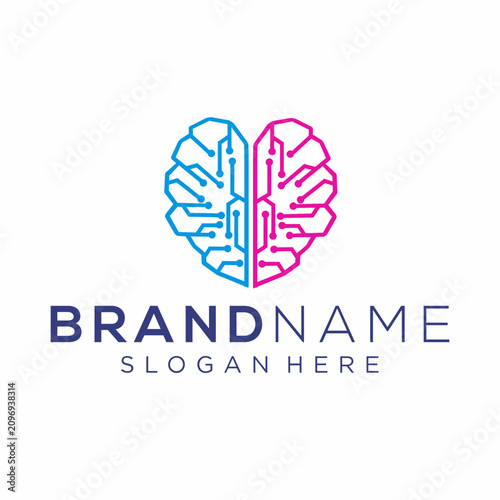 Brain Love Chip Logo Vector
