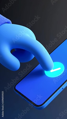 3D hand tapping checkmark button on smartphone screen.