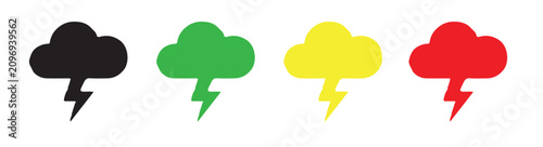 Canvas Print Minimalist storm cloud icons with lightning bolts, colorful weather forecast sym