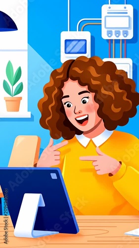 Surprised woman working in modern digital office.