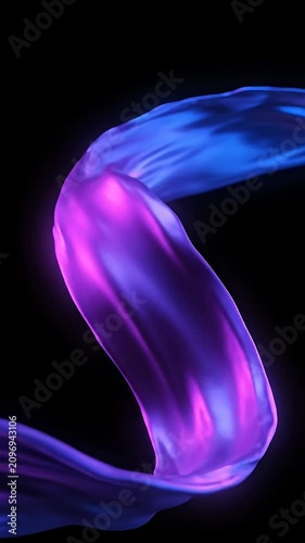 Abstract flowing blue and purple silk ribbon waves.