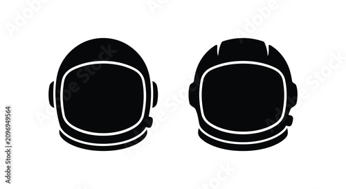 Two astronaut helmet silhouettes against a white background a stark graphic representation silhouette