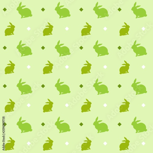 Seamless Green Rabbit Pattern with Diamond Accents for Spring Decor