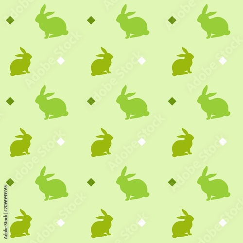 Green Easter Bunny Seamless Pattern with Diamond Geometric Shapes