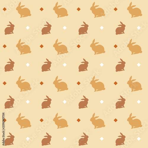Seamless pattern of rabbit silhouettes and diamonds on beige background