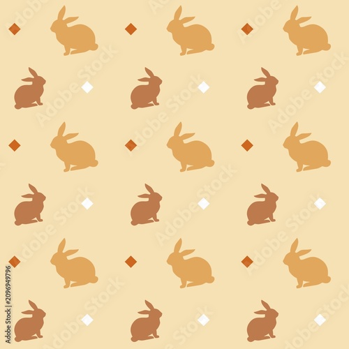 Seamless Beige Pattern with Brown Rabbit Silhouettes and Diamonds
