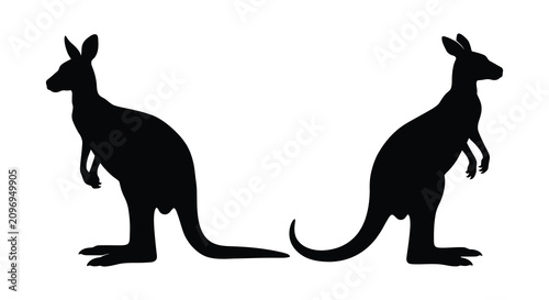 Two kangaroos in profile a black silhouette against a white background silhouette kangaroo