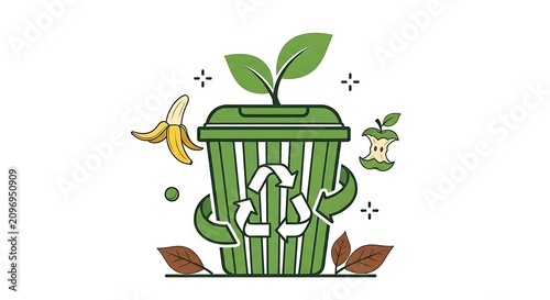 Eco friendly gardening in a green pot with plants.