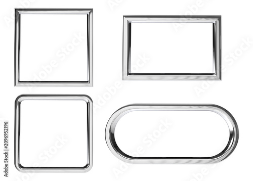 set of  3d render chrome silver metallic frames png isolated 
