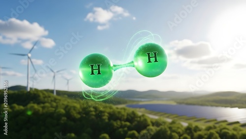 Eco friendly green recycling symbol in nature landscape.
