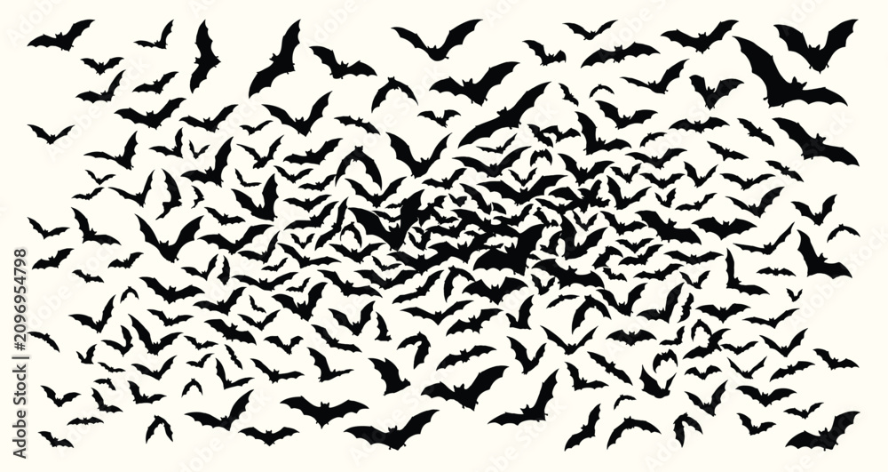 Fototapeta premium Flying bats silhouette set Halloween horror background vector illustration