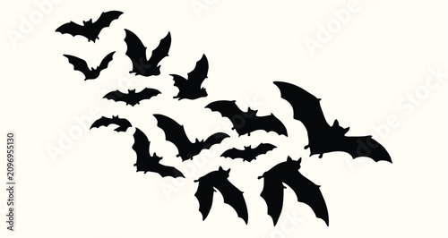 Foto Flying bats silhouette set Halloween horror background vector illustration