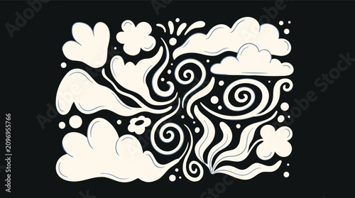 Whitecloudsandswirlpatternsondarkbackgroundgraphicresource