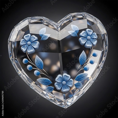 Crystal Heart's Embrace: Delicate Blue Blooms Within.