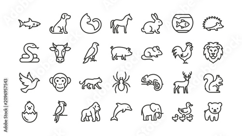 Canvas Print Diverse animal outline icons collection featuring wild and domestic creatures fo