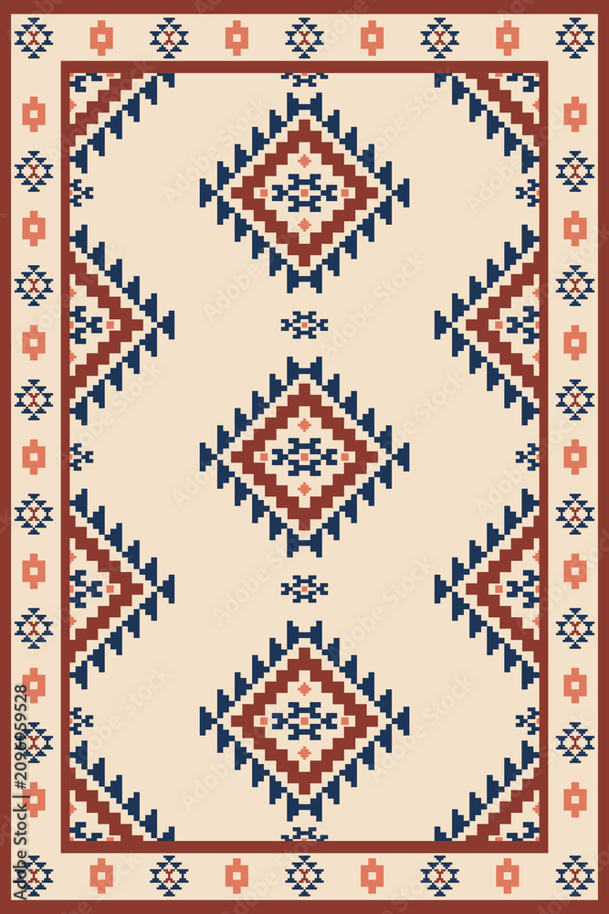 Fototapeta premium Southwest native seamless pattern ethnic tribal Aztec pixel art geometric Navajo Native American fabric earth tone design vector for textile printing