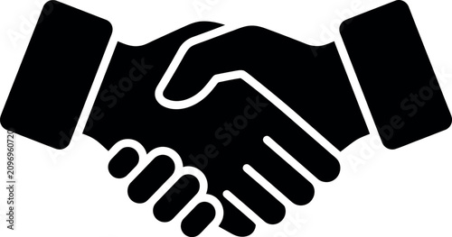 Black handshake icon representing partnership and business deal