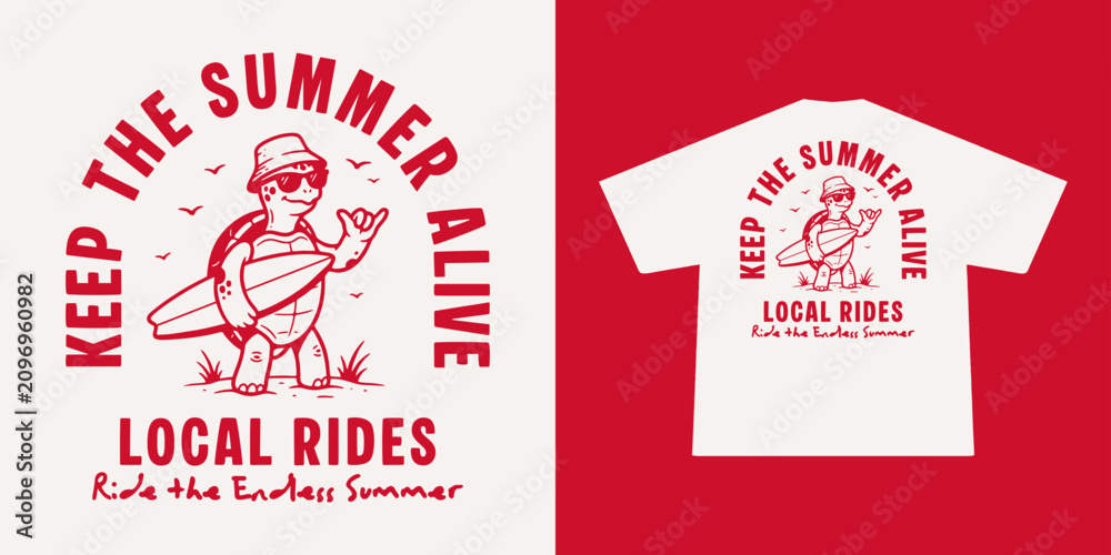 Εκτύπωση καμβά Hand-drawn Retro illustration of summer club, surfing Graphic Design for T shirt