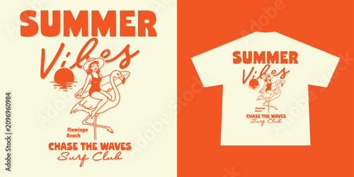 Photography Hand-drawn Retro illustration of summer club, surfing Graphic Design for T shirt