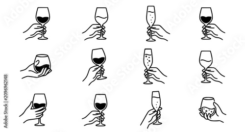 Fotografía Minimal Linear Cartoon Hands Holding Wine Glasses Vector Illustration in Modern