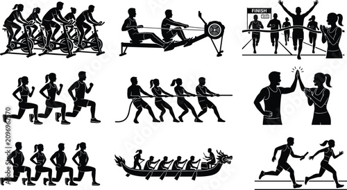 Fotografie Group Fitness Cardiorespiratory Training Competitions and Team Sports Silhouette