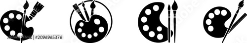 Four black and white icons of artist palettes with paintbrushes in various orientations.