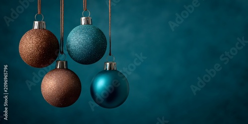 Hanging Christmas ornaments in brown and blue