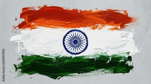 Painted indian flag vibrant brushstrokes of saffron white and green representing national pride and unity