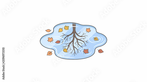 Foto Autumn scene with tree roots in water and falling leaves around 20260707