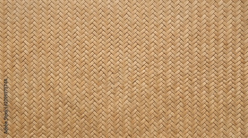 Natural seamless woven bamboo matting with intricate herringbone pattern texture, ideal for decorative background design and product displays.