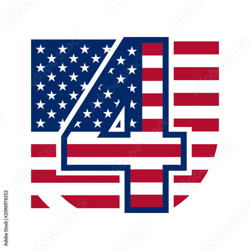 Bold graphic design of the number four styled with American flag elements