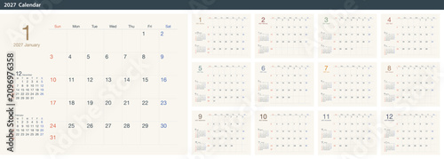 Fotografie Minimalist 2027 calendar set, simple and clean design