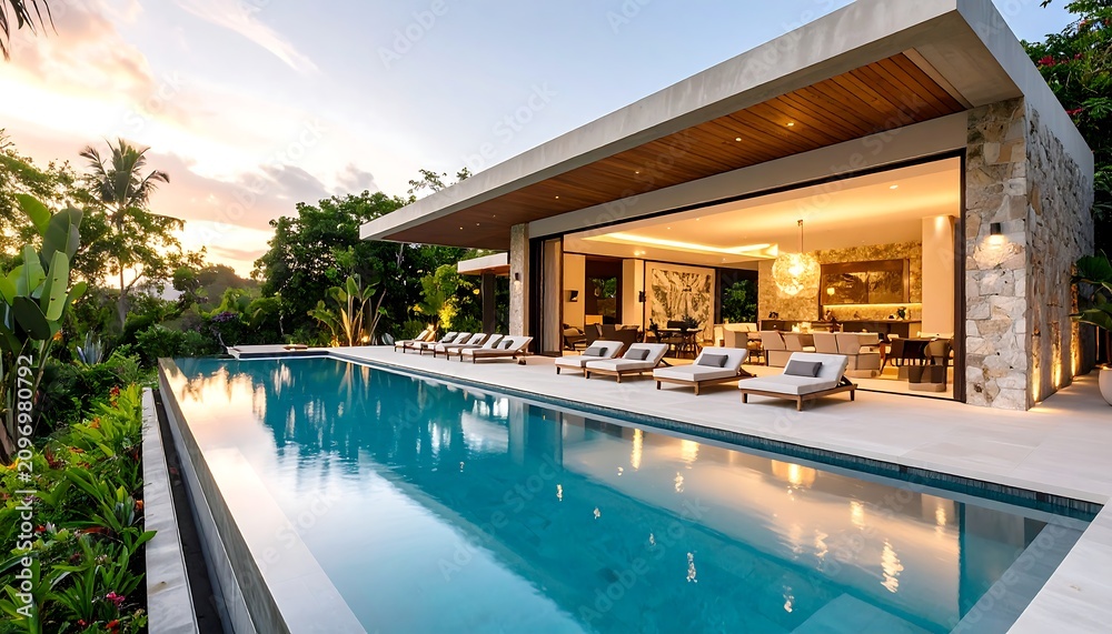 Fototapeta premium Luxury modern tropical Villa. Open Space villa
