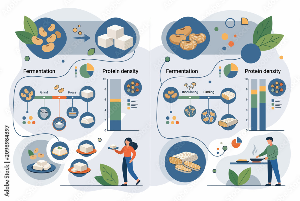 Fototapeta premium Nutritional Infographic on Soy Fermentation and Protein Density