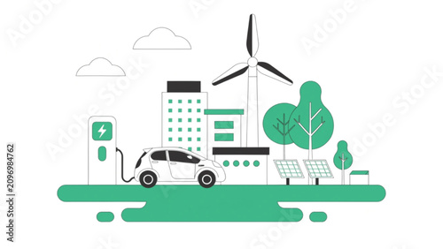 Future renewable energy concept flat vector illustration of electric car charger vector background 