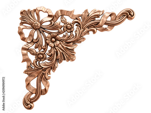 Ornate bronze corner decoration isolated on transparent background