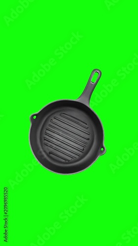 grill pan animated on green screen background, vertical video