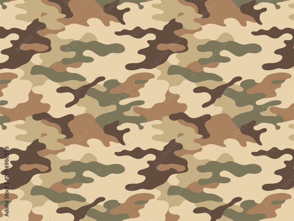 Fototapeta premium Seamless Desert Camouflage Pattern Featuring Organic Earth Tone Shapes for Tactical Military Apparel and Outdoor Equipment Design